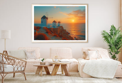 Buildings on a Rocky Shore, Sky In Greece Home Decor Premium Quality Poster Print Choose Your Sizes