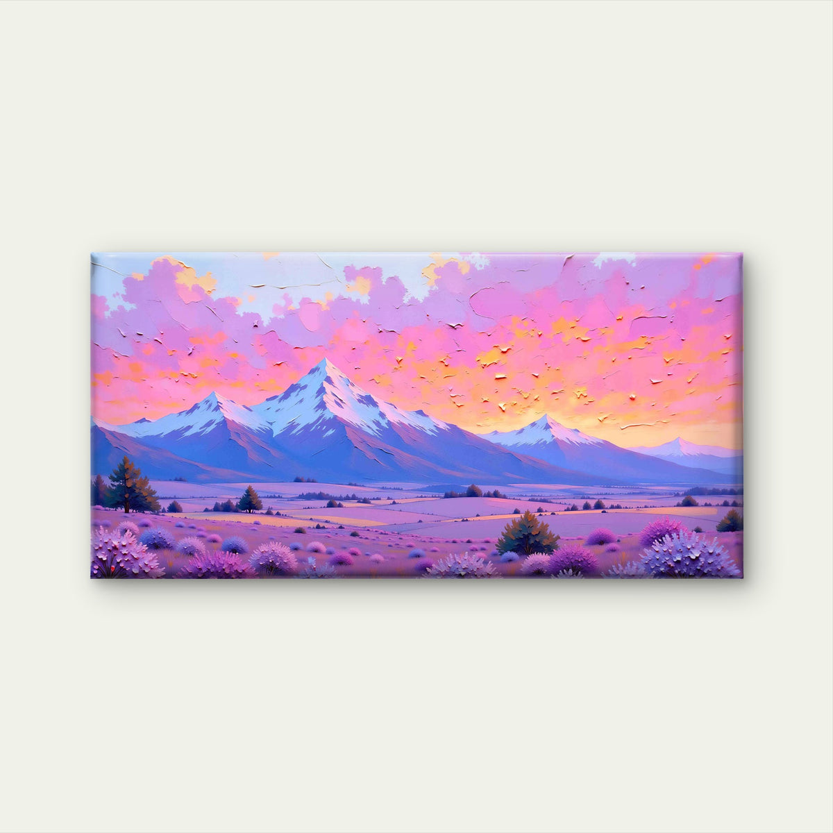 Purple Mountain Field View Wall Art Canvas Office Home Room Framed 120x60 cm