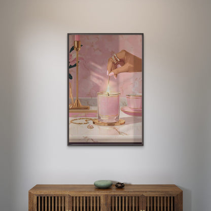 Scented Candle Pink Golden Female Illustration Fashion Home Decor Premium Quality Poster Print Choose Your Sizes