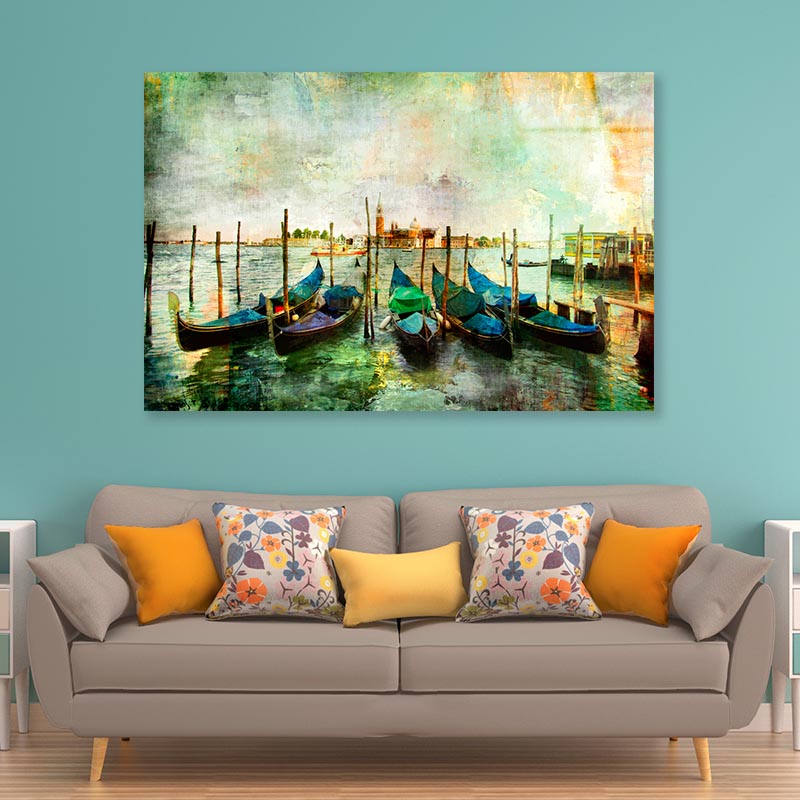 Gondolas - Beautiful Venetian Pictures - Oil Painting Style Acrylic Glass Print Tempered Glass Wall Art 100% Made in Australia Ready to Hang