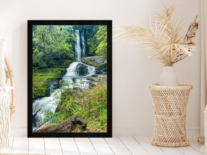 Mcleans Falls In The Forest Glass Framed Wall Art, Ready to Hang Quality Print Without White Border Black