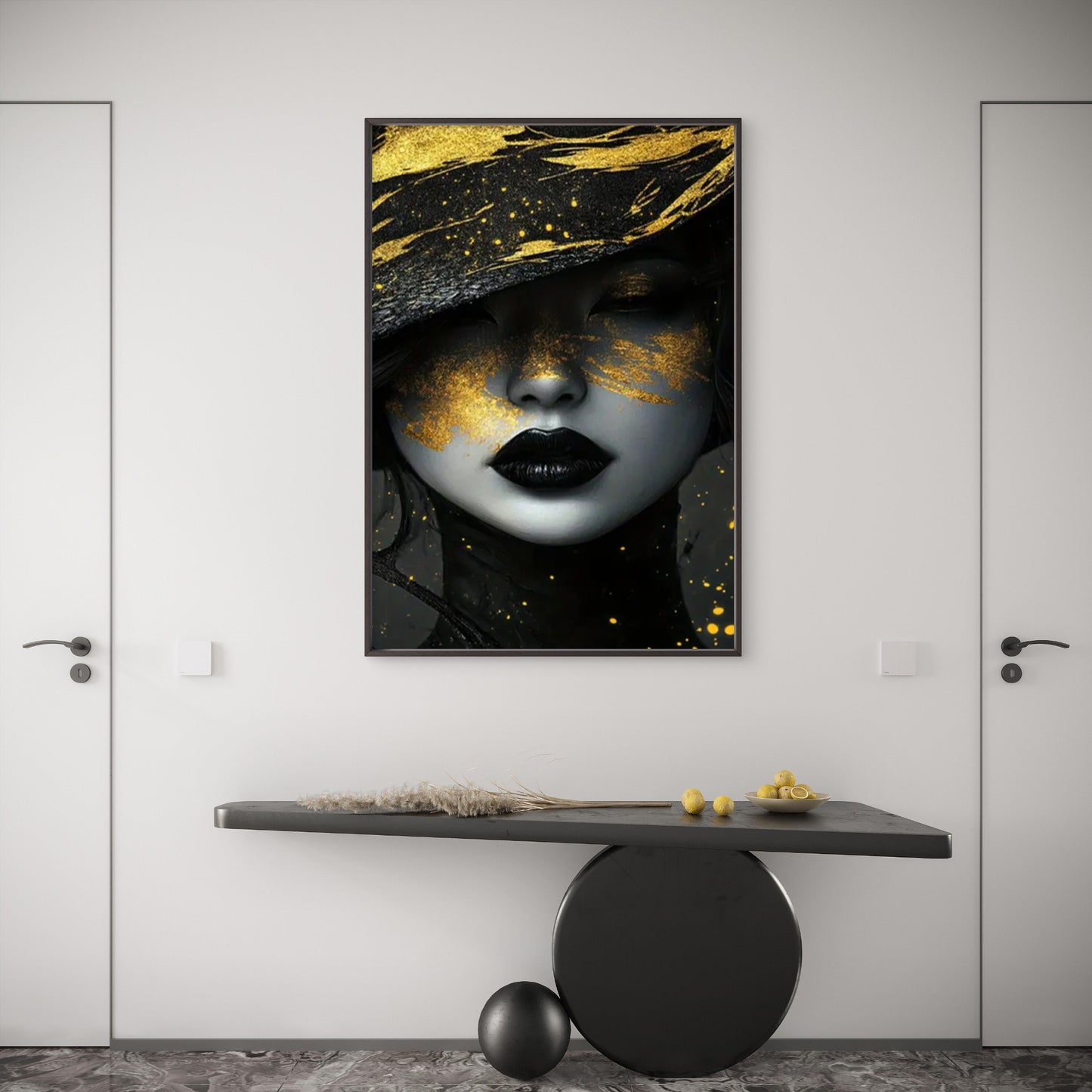 Elegant Woman with Golden Glitter Black Hat Fashion Home Decor Premium Quality Poster Print Choose Your Sizes