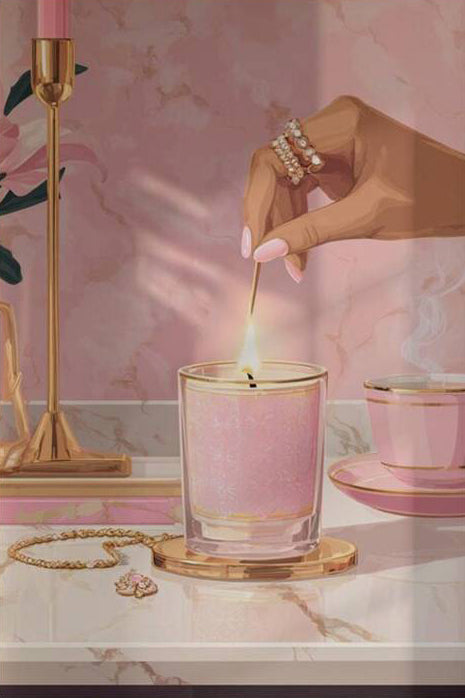Scented Candle Pink Golden Female Illustration Fashion Home Decor Premium Quality Poster Print Choose Your Sizes