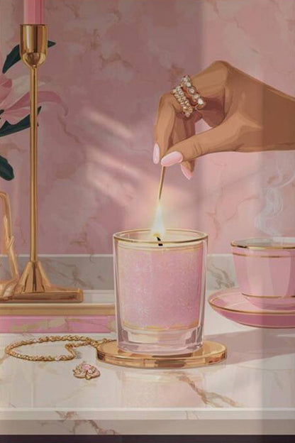 Scented Candle Pink Golden Female Illustration Fashion Home Decor Premium Quality Poster Print Choose Your Sizes
