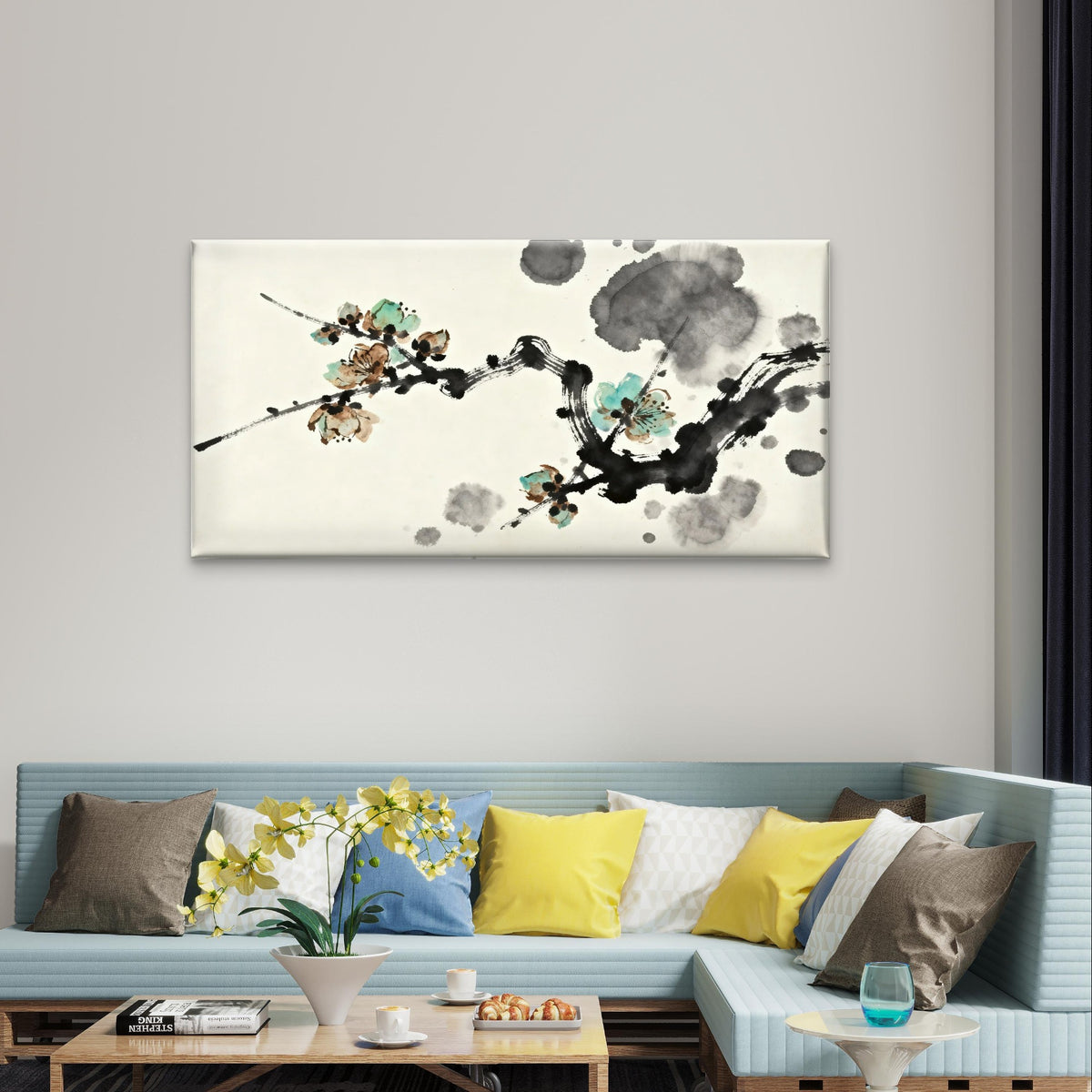 Chinese Ink Wash Plum Blossom Floral Painting Wall Art Canvas Office Home Framed 120x60cm