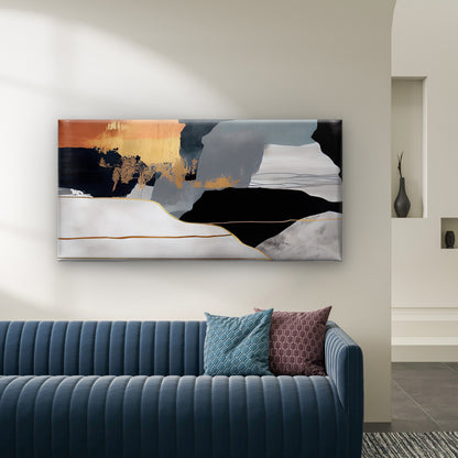 Modern Gold Black Abstract Wall Art Canvas Office Home Room Framed 120x60cm
