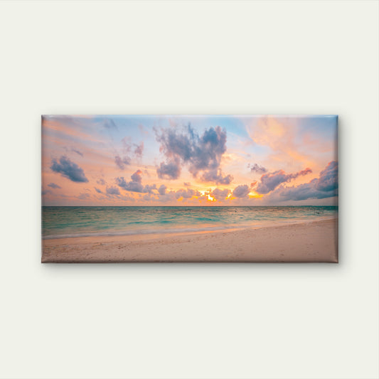 Tropical Beach Sunset Ocean Wall Art Canvas Office Home Room Framed 120x60cm