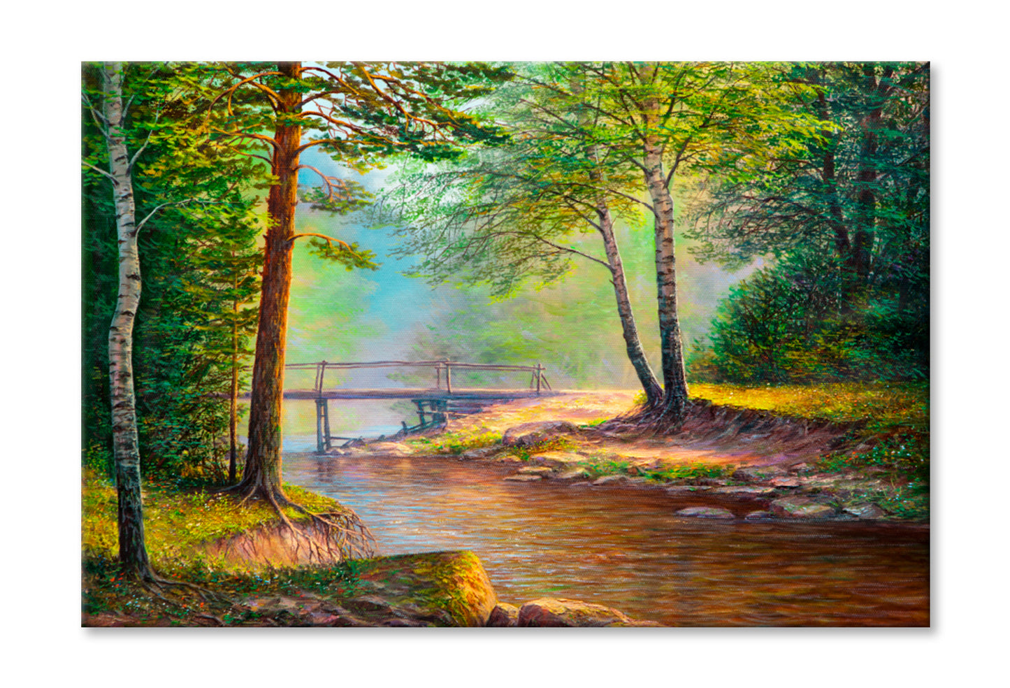 Forest River View Oil Painting Wall Art Limited Edition High Quality Print Stretched Canvas None