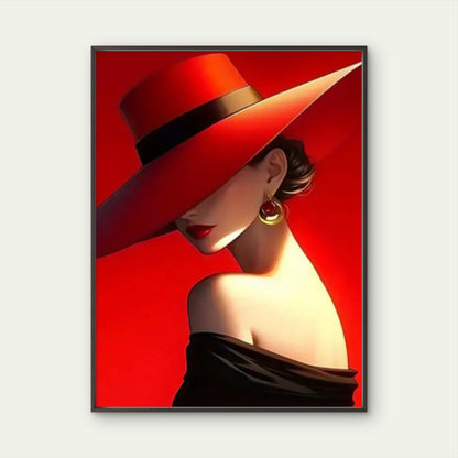 Mystery Woman with Red Hat Glamour in Bold Contrast Fashion Home Decor Premium Quality Poster Print Choose Your Sizes