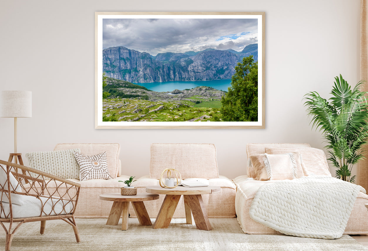 A Lake Surrounded By Mountains with Clouds Home Decor Premium Quality Poster Print Choose Your Sizes