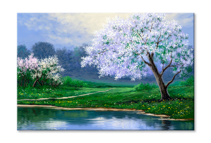 Spring Nature Trees Oil Painting Wall Art Limited Edition High Quality Print Stretched Canvas None