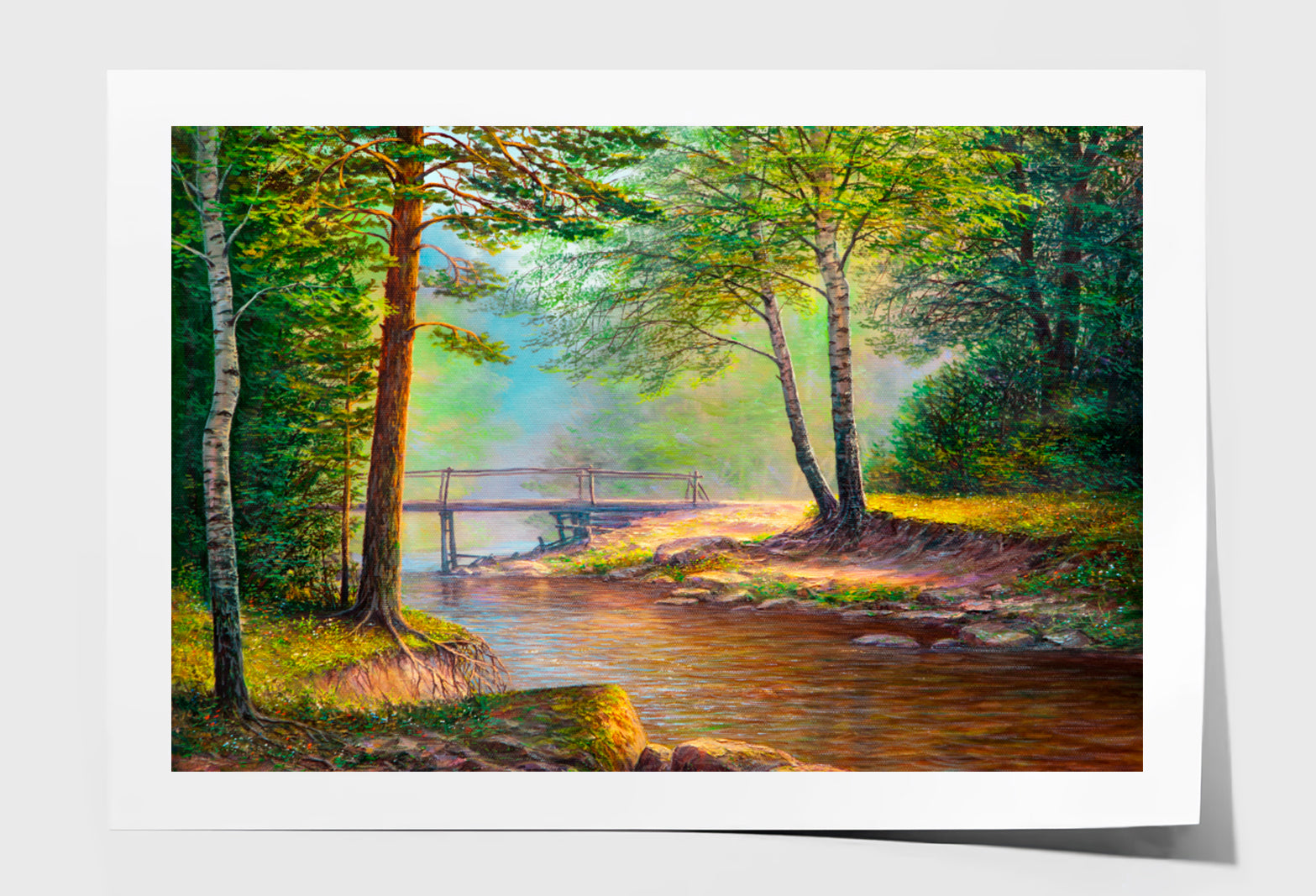 Forest River View Oil Painting Wall Art Limited Edition High Quality Print Unframed Roll Canvas None