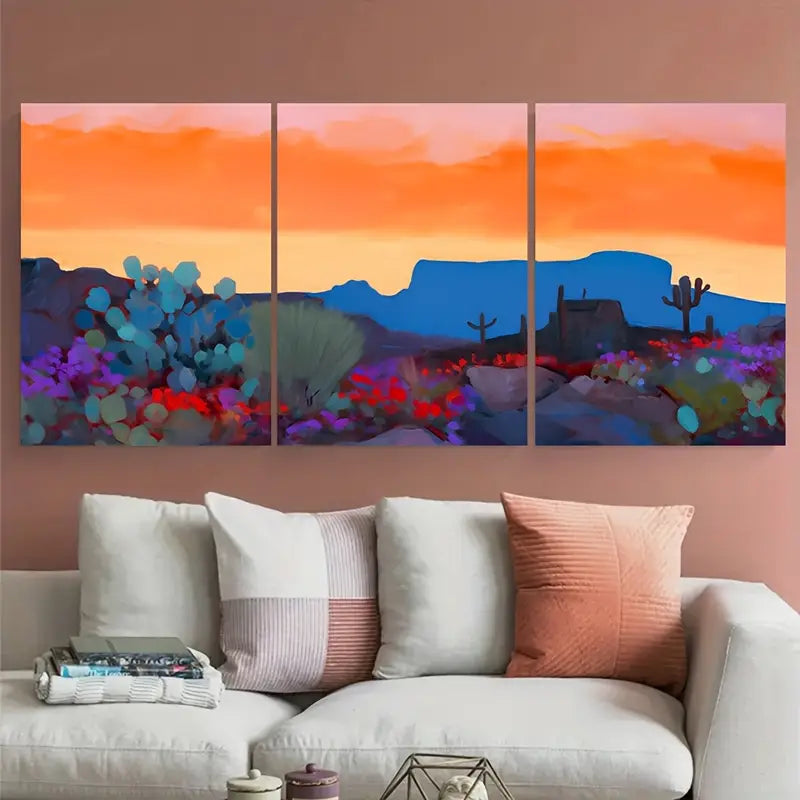 3pcs Orange & Purple Saguaro Cactus Metal Print Ready to Hang Art