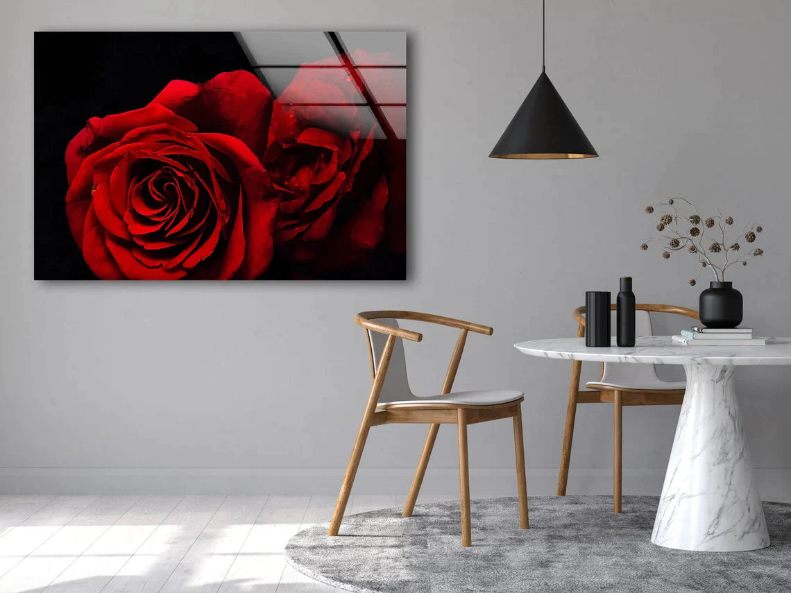 Red Rose Flowers Dark UV Direct Aluminum Print Australian Made Quality