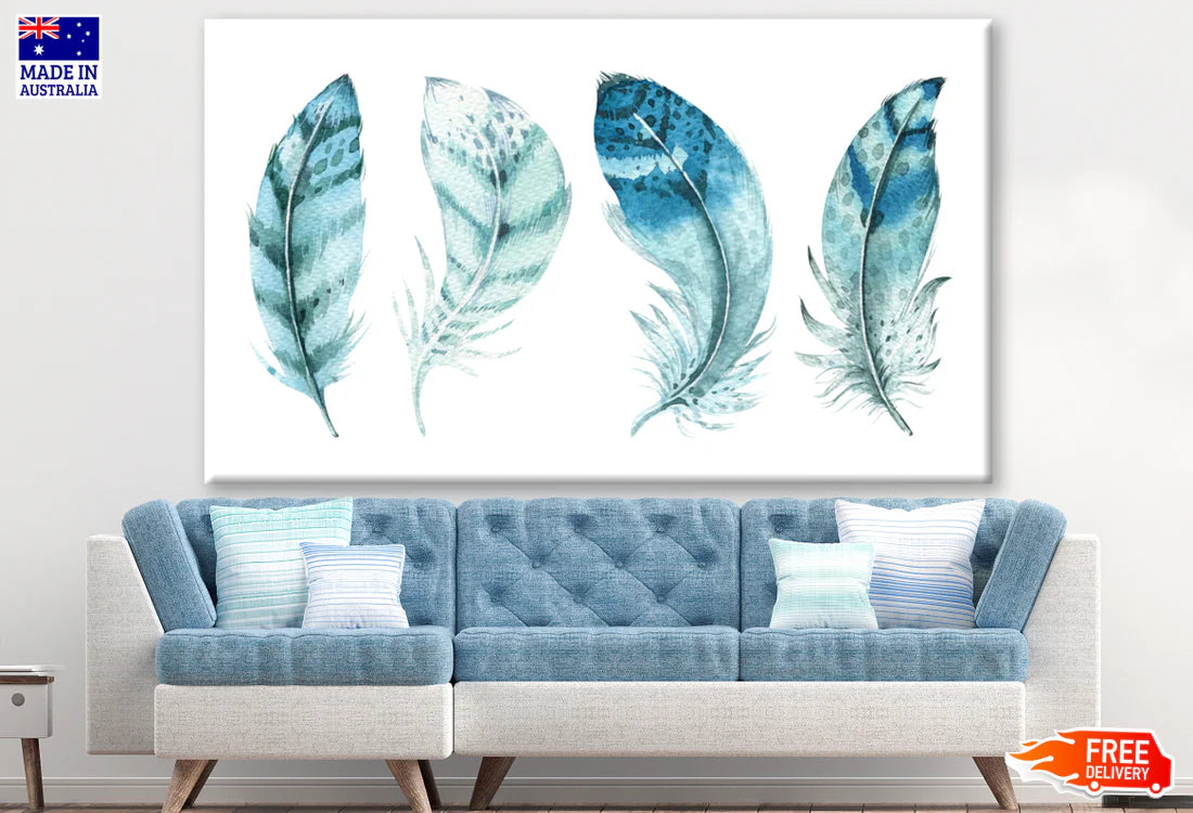 Blue Shaded Feather Painting 90x60cm Print 100% Australian Made