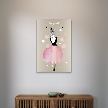 Pink Ballerina Love Youself Quote 40x60cm Metal Print Ready to Hang