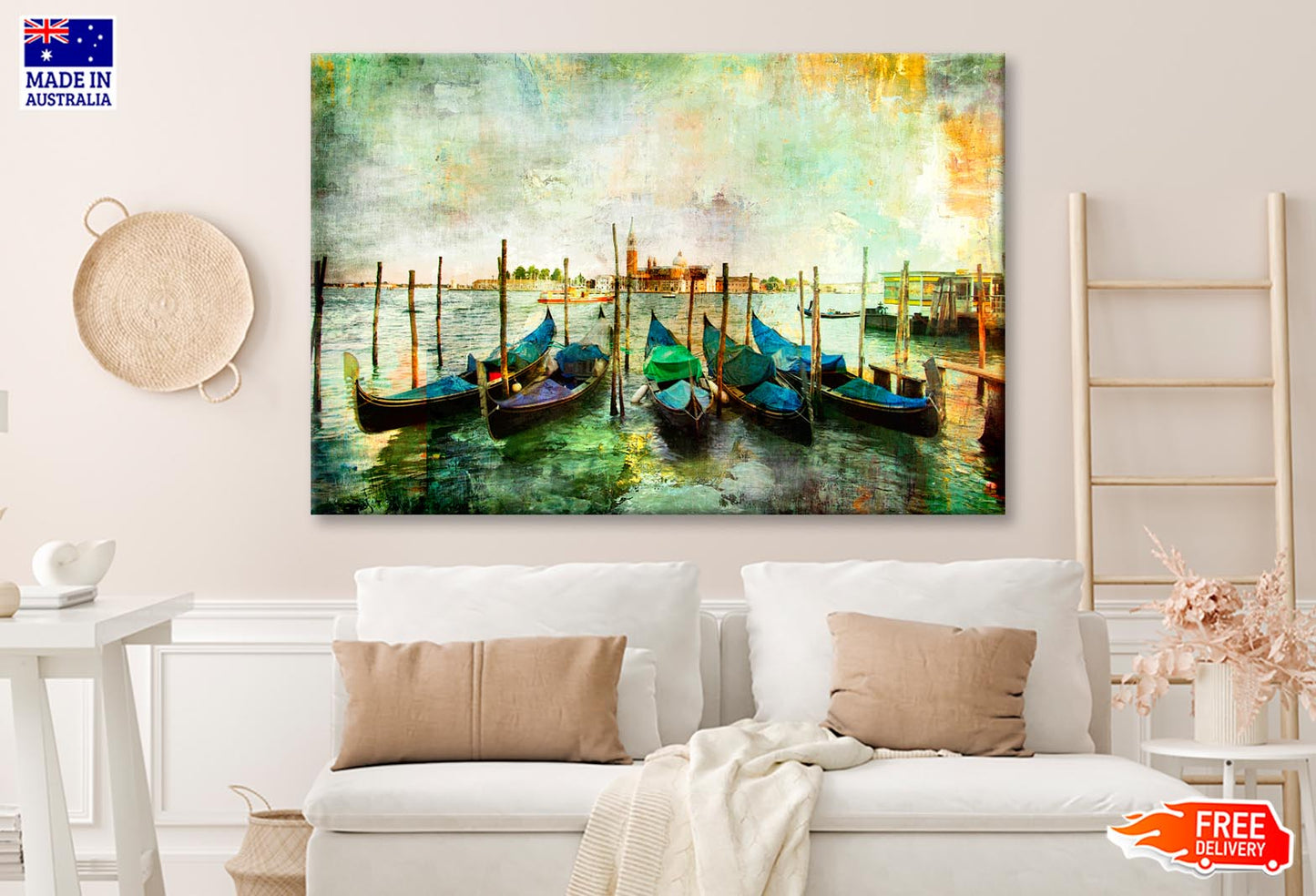 Gondolas - Beautiful Venetian Pictures - Oil Painting Style Wall Art Decor 100% Australian Made