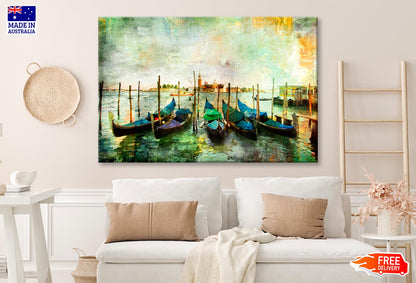 Gondolas - Beautiful Venetian Pictures - Oil Painting Style Wall Art Decor 100% Australian Made