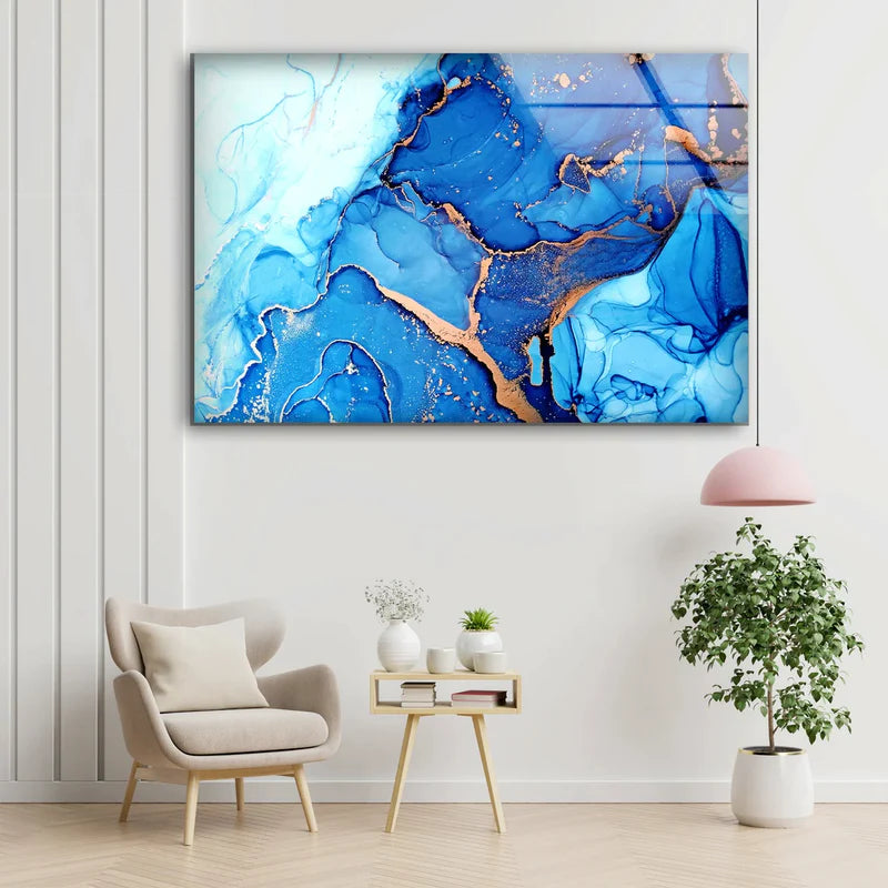 Blue & Gold Abstract UV Direct Aluminum Print Australian Made Quality