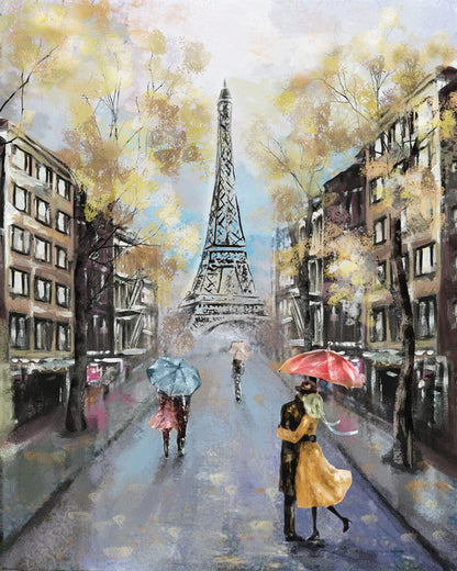 Romantic Paris Eiffel Tower & Couple Walking Painting 60x90cm Print 100% Australian Made