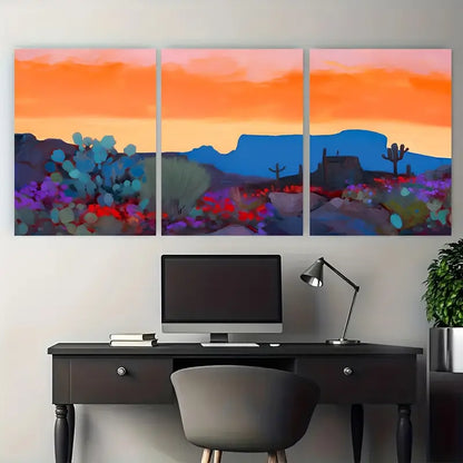 3pcs Orange & Purple Saguaro Cactus Metal Print Ready to Hang Art