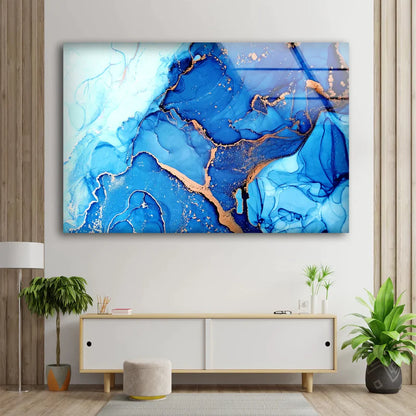 Blue & Gold Abstract UV Direct Aluminum Print Australian Made Quality