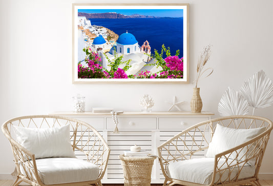 Pink Flowers in Santorini Greece Home Decor Premium Quality Poster Print Choose Your Sizes