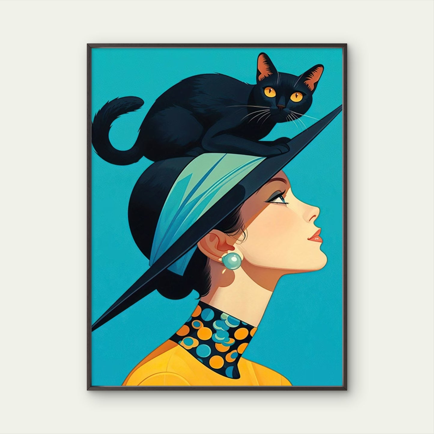 Lady with Black Cat and Yellow Polka Dots Fashion Home Decor Premium Quality Poster Print Choose Your Sizes