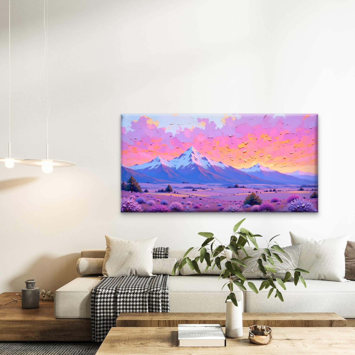 Purple Mountain Field View Wall Art Canvas Office Home Room Framed 120x60 cm