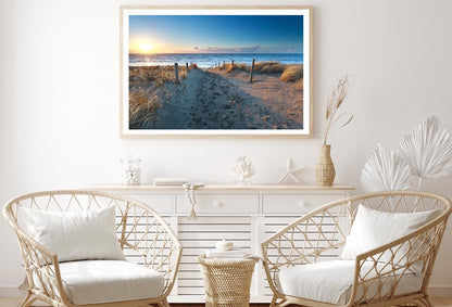 Path On Sand to Ocean Beach at Sunset, Netherlands Home Decor Premium Quality Poster Print Choose Your Sizes