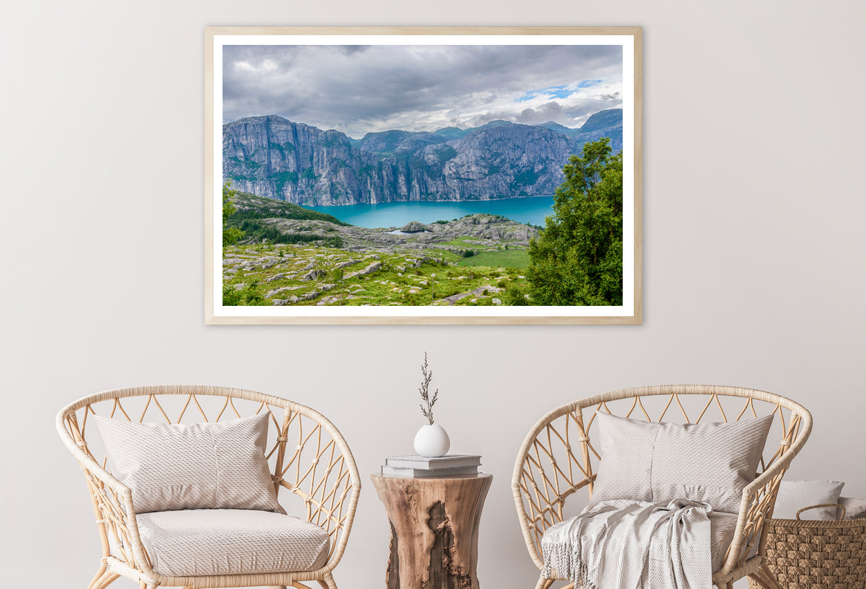 A Lake Surrounded By Mountains with Clouds Home Decor Premium Quality Poster Print Choose Your Sizes