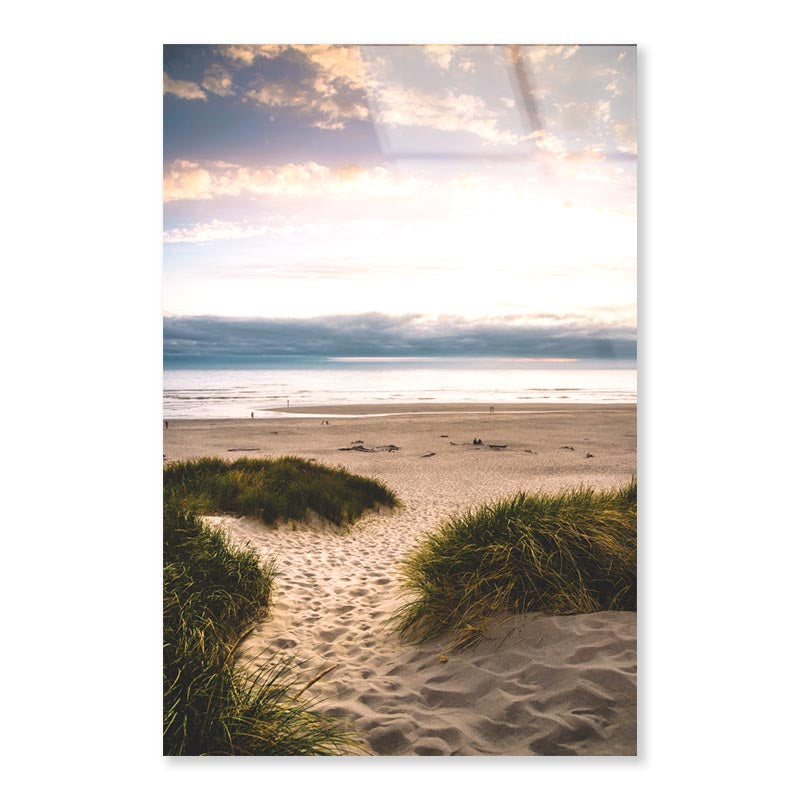 Sandy Trail Leads to The Beach Under Sunset on The Oregon Coas Portrait Photograph Acrylic Glass Print Tempered Glass Wall Art 100% Made in Australia Ready to Hang