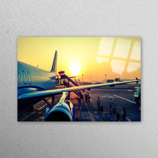 Sunset Airport Airplane Acrylic Glass Print Tempered Glass Wall Art 100% Made in Australia Ready to Hang