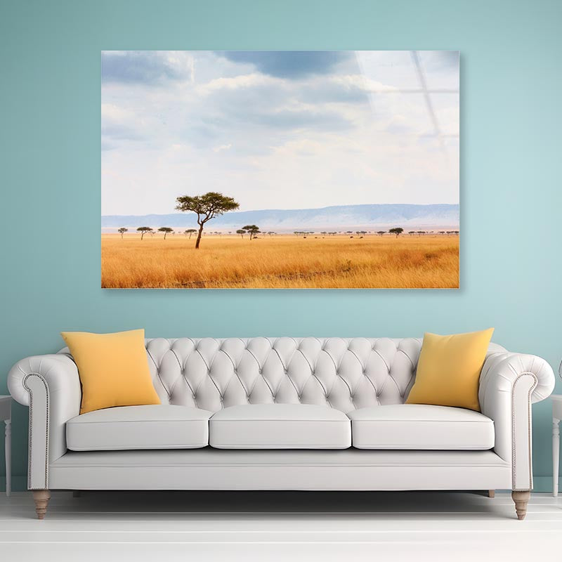 Kenya Open Field with Elephants Africa Acrylic Glass Print Tempered Glass Wall Art 100% Made in Australia Ready to Hang