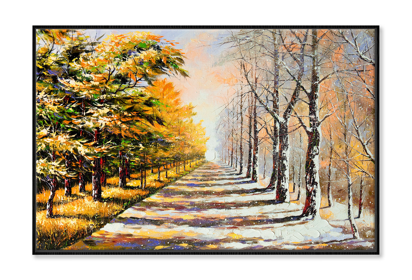 Allegory On Theme Winter Season & Autumn Season Painting Wall Art Limited Edition High Quality Print Canvas Box Framed Black