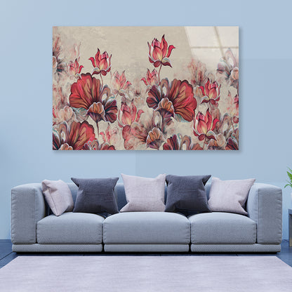 Art Painted Leaves and Water Lilies Acrylic Glass Print Tempered Glass Wall Art 100% Made in Australia Ready to Hang