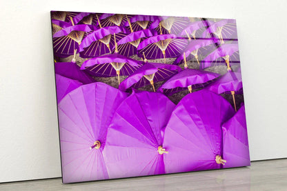 Purple Umbrellas View UV Direct Aluminum Print Australian Made Quality