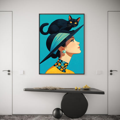 Lady with Black Cat and Yellow Polka Dots Fashion Home Decor Premium Quality Poster Print Choose Your Sizes