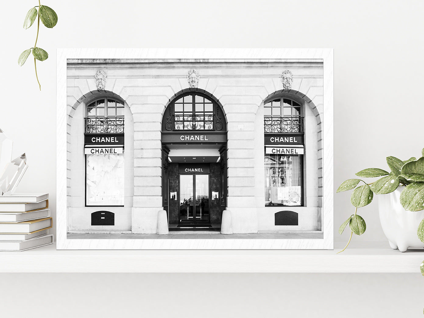 Fashion Store Front B&W Photograph Glass Framed Wall Art, Ready to Hang Quality Print Without White Border White