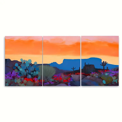 3pcs Orange & Purple Saguaro Cactus Metal Print Ready to Hang Art