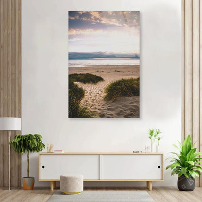 Sandy Trail Leads to The Beach Under Sunset on The Oregon Coas Portrait Photograph Acrylic Glass Print Tempered Glass Wall Art 100% Made in Australia Ready to Hang