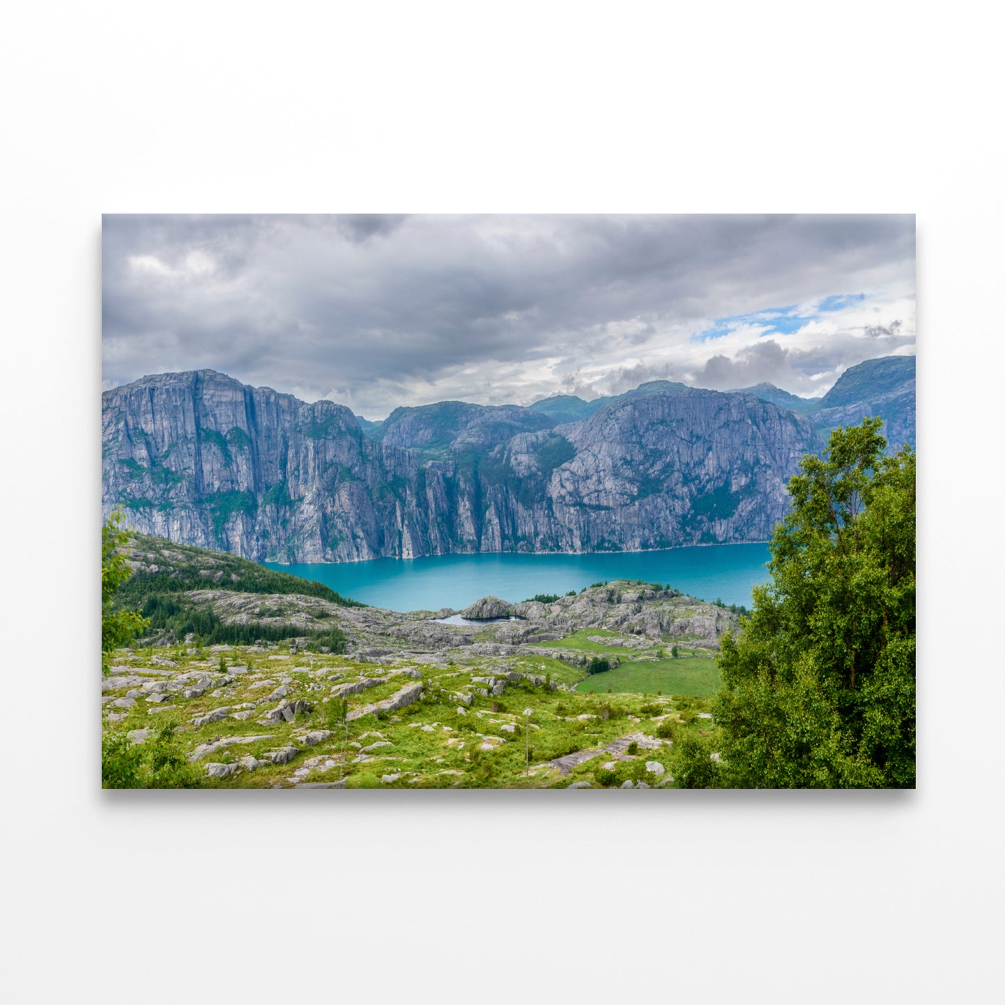 A Lake Surrounded By Mountains with Clouds Print 100% Australian Made