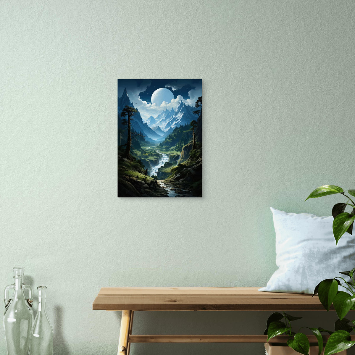 Moonlight Valley River Stream 60x90cm Metal Print Ready to Hang
