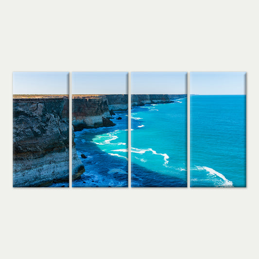 4pcs Great Australian Bight Cliffs Ocean Sea Wall Art Canvas Framed 45x80cm - High Quality Print 100% Australian Made Wall Canvas Ready to Hang
