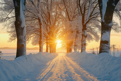 Winter with Tree Alley at Sunset Home Decor Premium Quality Poster Print Choose Your Sizes