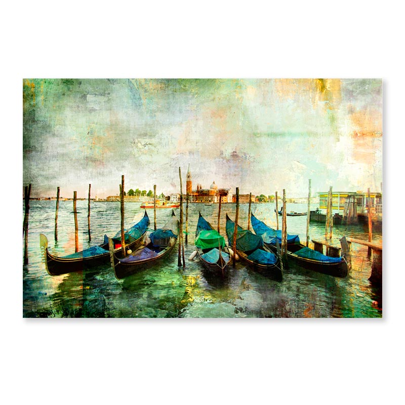 Gondolas - Beautiful Venetian Pictures - Oil Painting Style Acrylic Glass Print Tempered Glass Wall Art 100% Made in Australia Ready to Hang