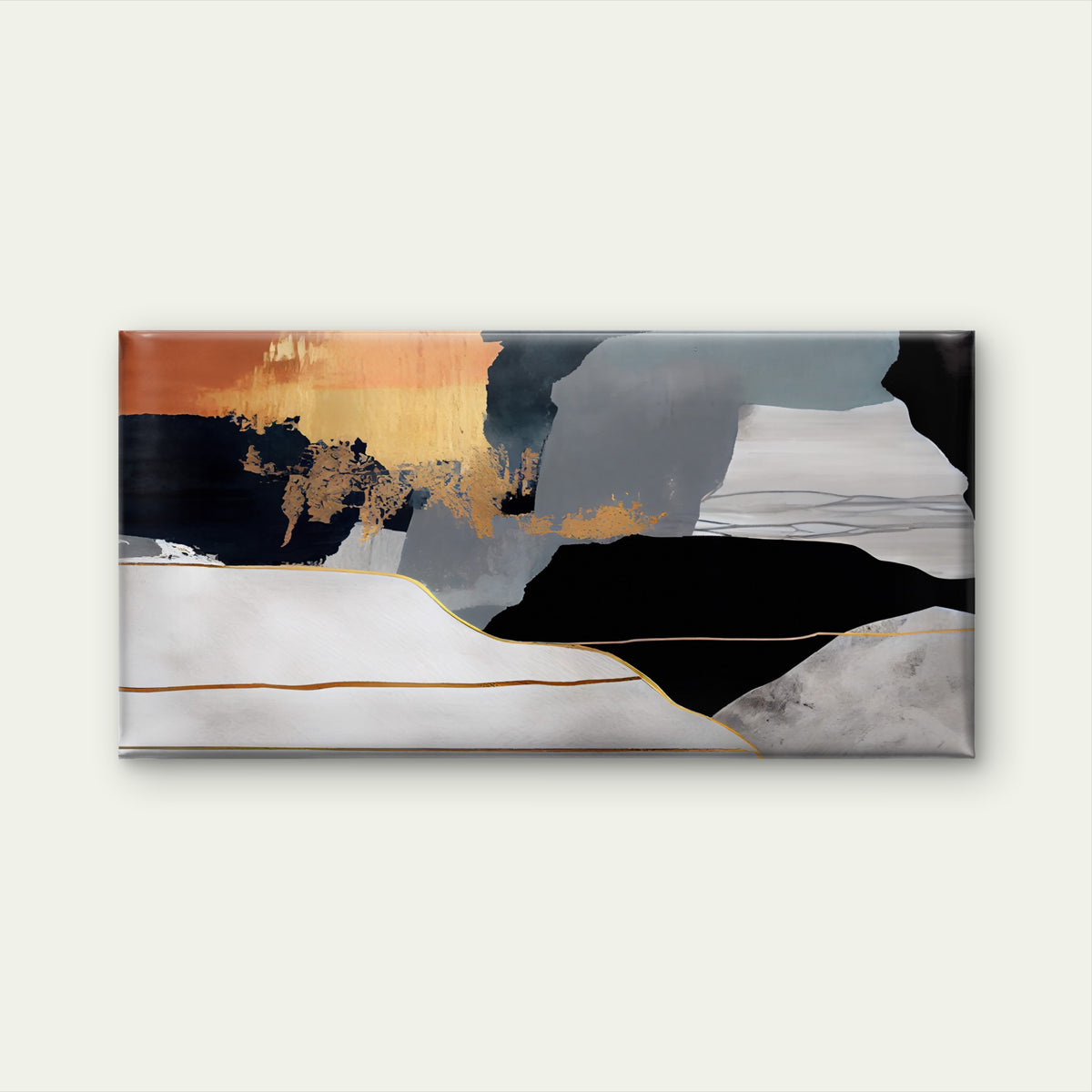Modern Gold Black Abstract Wall Art Canvas Office Home Room Framed 120x60cm