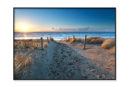 Path On Sand to Ocean Beach at Sunset, Netherlands Home Decor Premium Quality Poster Print Choose Your Sizes