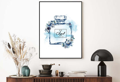 Fashion Perfume with Blue Shaded Flowers Design Home Decor Premium Quality Poster Print Choose Your Sizes