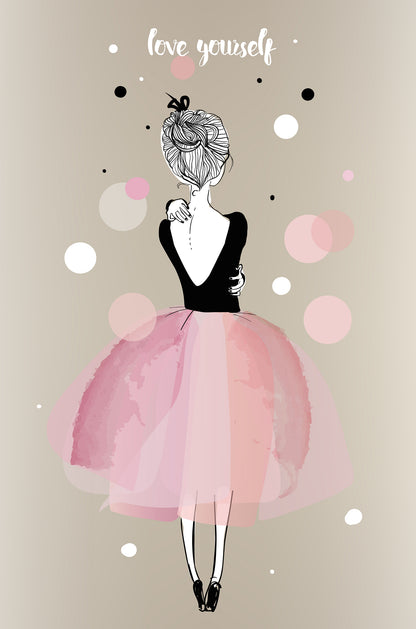 Pink Ballerina Love Youself Quote 40x60cm Metal Print Ready to Hang